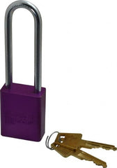 American Lock - Keyed Alike Conductive Lockout Padlock - 3" Shackle Clearance, 1/4" Shackle Diam, 1.8" Body Height x 1-1/2" Body Width, Purple, 5 Pins - Americas Industrial Supply