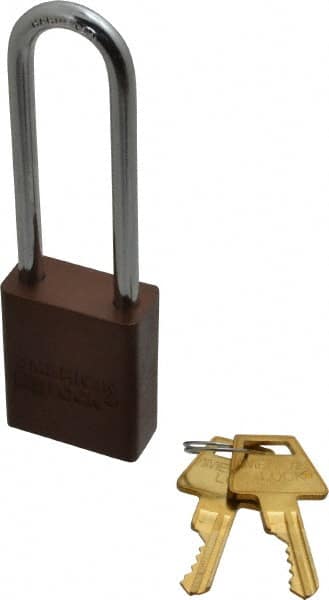 American Lock - Keyed Different Conductive Lockout Padlock - 3" Shackle Clearance, 1/4" Shackle Diam, 1.8" Body Height x 1-1/2" Body Width, Brown, 5 Pins - Americas Industrial Supply