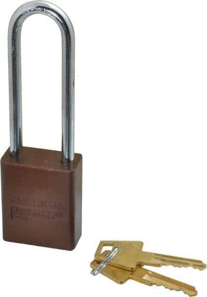 American Lock - Keyed Alike Conductive Lockout Padlock - 3" Shackle Clearance, 1/4" Shackle Diam, 1.8" Body Height x 1-1/2" Body Width, Brown, 5 Pins - Americas Industrial Supply