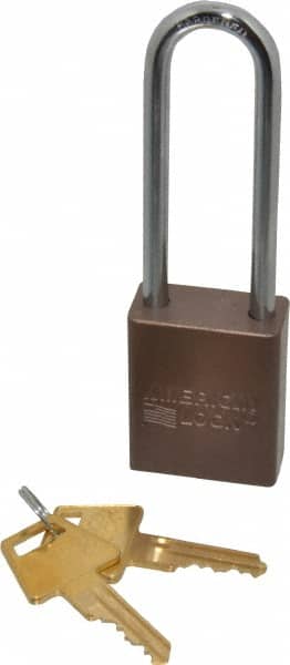 American Lock - Keyed Alike Conductive Lockout Padlock - 3" Shackle Clearance, 1/4" Shackle Diam, 1.8" Body Height x 1-1/2" Body Width, Brown, 5 Pins - Americas Industrial Supply