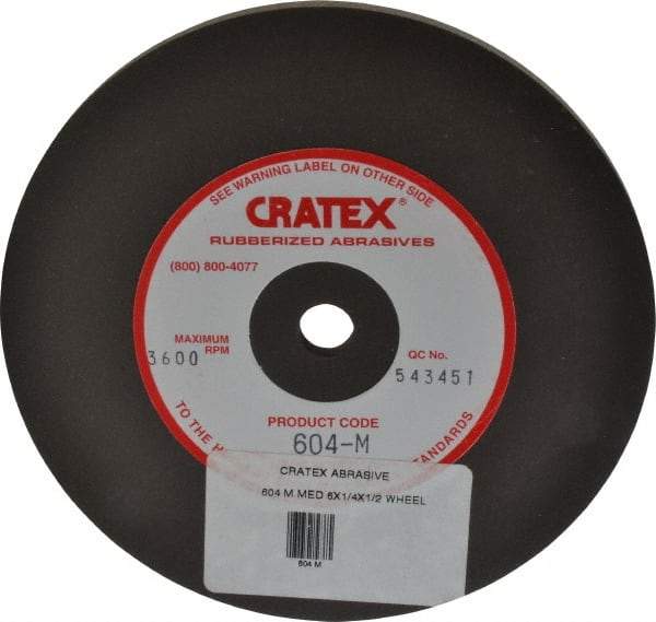 Cratex - 6" Diam x 1/2" Hole x 1/4" Thick, Surface Grinding Wheel - Silicon Carbide, Medium Grade, 3,600 Max RPM, Rubber Bond, No Recess - Americas Industrial Supply