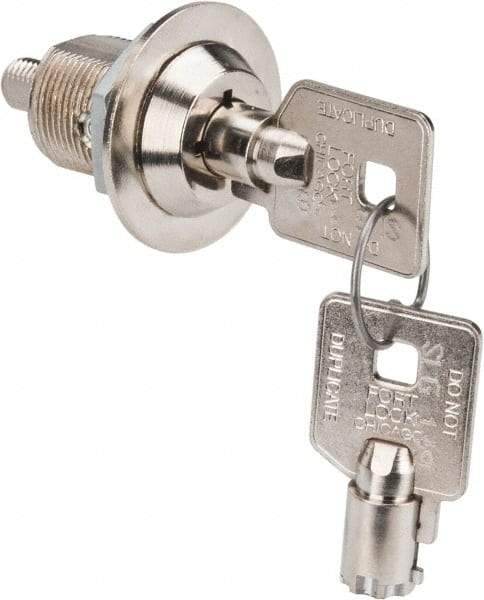 Made in USA - 7/8" Max Thickness, High Security Tubular Keyed Latch - Polished Nickel Coated - Americas Industrial Supply