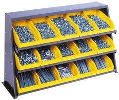 Quantum Storage - 240 Lb Capacity, 12" Deep x 36" Wide x 21" High, Steel Bench Rack - 1 Side, 15 Yellow Polyethylene/Polypropylene Bins - Americas Industrial Supply
