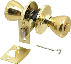 Value Collection - Bright Brass Privacy Knob Lockset - 2-3/8" Back Set, 5-Pin Brass Tumbler Cylinder - Americas Industrial Supply