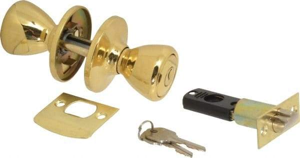 Value Collection - Bright Brass Entry Knob Lockset - 2-3/8" Back Set, 5-Pin Brass Tumbler Cylinder - Americas Industrial Supply