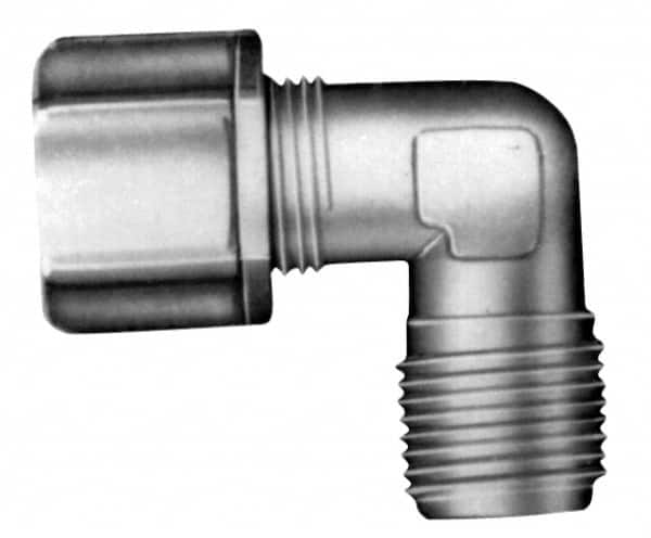 Made in USA - 1/2" Tube OD, Nylon Plastic Compression Tube Male Elbow - 3/8 NPT Pipe, 220°F Max, Plastic Grip - Americas Industrial Supply