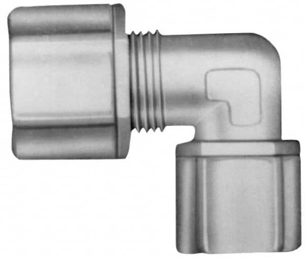 Made in USA - 3/8" Tube OD, Kynar Plastic Compression Tube Female Elbow - 3/8 NPT Pipe, 275°F Max, Plastic Grip - Americas Industrial Supply