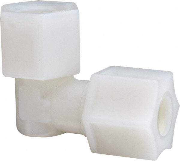 Made in USA - 3/8" Tube OD, Nylon Plastic Compression Tube Female Elbow - 3/8 NPT Pipe, 220°F Max, Plastic Grip - Americas Industrial Supply