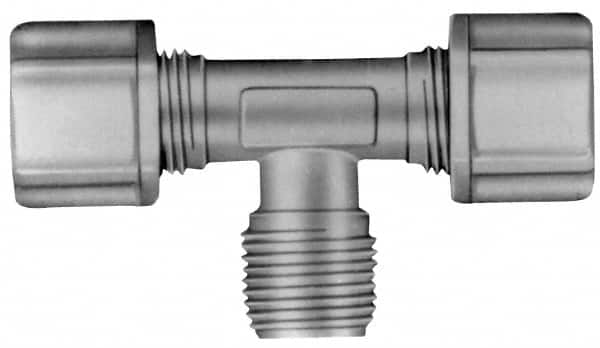 Made in USA - 1/2" Tube OD, Kynar Plastic Compression Tube Male Branch Tee - 1/2 NPT Pipe, 275°F Max, Plastic Grip - Americas Industrial Supply
