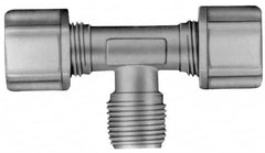 Made in USA - 1/2" Tube OD, Kynar Plastic Compression Tube Male Branch Tee - 1/2 NPT Pipe, 275°F Max, Plastic Grip - Americas Industrial Supply