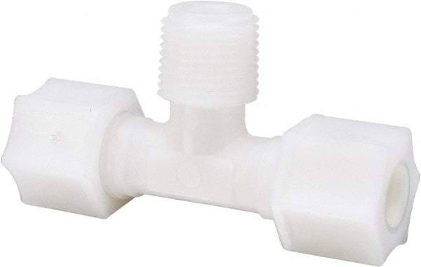 Made in USA - 3/8" Tube OD, Nylon Plastic Compression Tube Male Branch Tee - 3/8 NPT Pipe, 220°F Max, Plastic Grip - Americas Industrial Supply