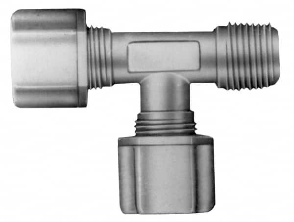 Made in USA - 3/8" Tube OD, Polypropylene Plastic Compression Tube Male Run Tee - 1/4 NPT Pipe, 215°F Max, Plastic Grip - Americas Industrial Supply