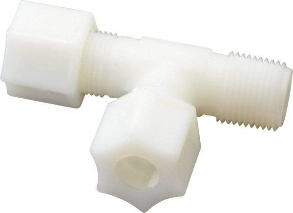 Made in USA - 3/8" Tube OD, Nylon Plastic Compression Tube Male Run Tee - 3/8 NPT Pipe, 220°F Max, Plastic Grip - Americas Industrial Supply