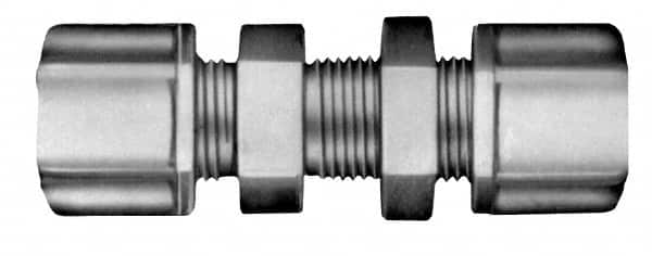 Made in USA - 1/4" Tube OD, Kynar Plastic Compression Tube Bulkhead Union - 275°F Max, Plastic Grip - Americas Industrial Supply