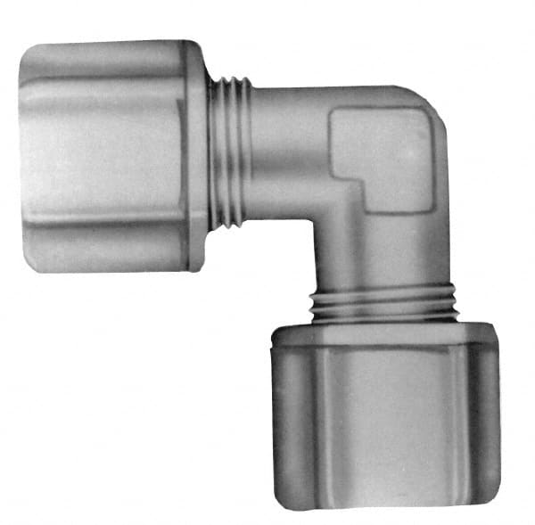 Made in USA - 1/2" Tube OD, Acetal/Celcon Plastic Compression Tube Union Elbow - 220°F Max, Plastic Grip - Americas Industrial Supply