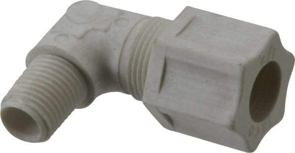 Made in USA - 1/2" Tube OD, Polypropylene Plastic Compression Tube Male Elbow - 1/4 NPT Pipe, 215°F Max, Plastic Grip - Americas Industrial Supply