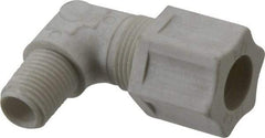Made in USA - 1/2" Tube OD, Polypropylene Plastic Compression Tube Male Elbow - 1/4 NPT Pipe, 215°F Max, Plastic Grip - Americas Industrial Supply