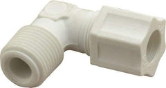 Made in USA - 1/2" Tube OD, Polypropylene Plastic Compression Tube Male Elbow - 1/2 NPT Pipe, 215°F Max, Plastic Grip - Americas Industrial Supply