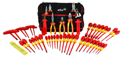 48 Piece - Insulated Tool Set with Pliers; Cutters; Nut Drivers; Screwdrivers; T Handles; Knife & Ruler in Tool Box - Americas Industrial Supply