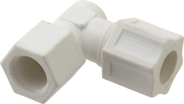 Made in USA - 1/2" Tube OD, Polypropylene Plastic Compression Tube Female Elbow - 3/8 NPT Pipe, 215°F Max, Plastic Grip - Americas Industrial Supply