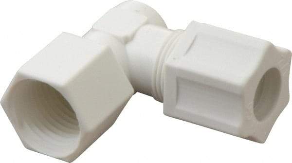 Made in USA - 1/2" Tube OD, Polypropylene Plastic Compression Tube Female Elbow - 1/2 NPT Pipe, 215°F Max, Plastic Grip - Americas Industrial Supply