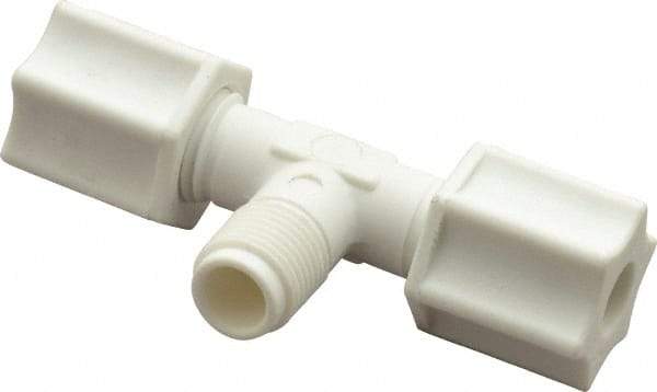 Made in USA - 1/4" Tube OD, Polypropylene Plastic Compression Tube Male Branch Tee - 1/8 NPT Pipe, 215°F Max, Plastic Grip - Americas Industrial Supply