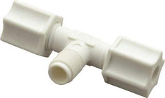 Made in USA - 1/4" Tube OD, Polypropylene Plastic Compression Tube Male Branch Tee - 1/8 NPT Pipe, 215°F Max, Plastic Grip - Americas Industrial Supply