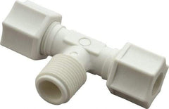Made in USA - 3/8" Tube OD, Polypropylene Plastic Compression Tube Male Branch Tee - 3/8 NPT Pipe, 215°F Max, Plastic Grip - Americas Industrial Supply