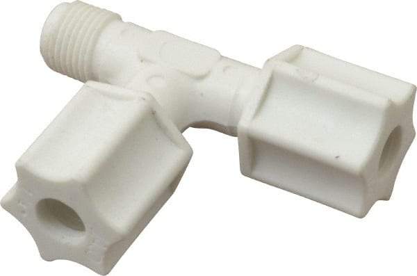 Made in USA - 1/4" Tube OD, Polypropylene Plastic Compression Tube Male Run Tee - 1/8 NPT Pipe, 215°F Max, Plastic Grip - Americas Industrial Supply
