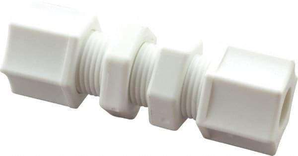 Made in USA - 3/8" Tube OD, Polypropylene Plastic Compression Tube Bulkhead Union - 215°F Max, Plastic Grip - Americas Industrial Supply
