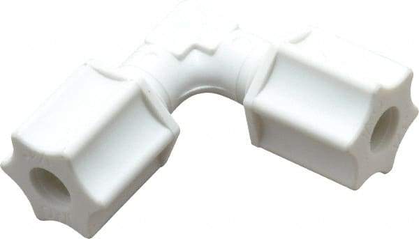 Made in USA - 1/4" Tube OD, Polypropylene Plastic Compression Tube Union Elbow - 215°F Max, Plastic Grip - Americas Industrial Supply