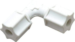 Made in USA - 1/4" Tube OD, Polypropylene Plastic Compression Tube Union Elbow - 215°F Max, Plastic Grip - Americas Industrial Supply