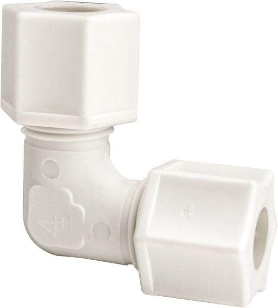 Made in USA - 3/8" Tube OD, Polypropylene Plastic Compression Tube Union Elbow - 215°F Max, Plastic Grip - Americas Industrial Supply