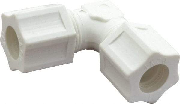 Made in USA - 1/2" Tube OD, Polypropylene Plastic Compression Tube Union Elbow - 215°F Max, Plastic Grip - Americas Industrial Supply