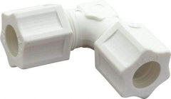 Made in USA - 1/2" Tube OD, Polypropylene Plastic Compression Tube Union Elbow - 215°F Max, Plastic Grip - Americas Industrial Supply