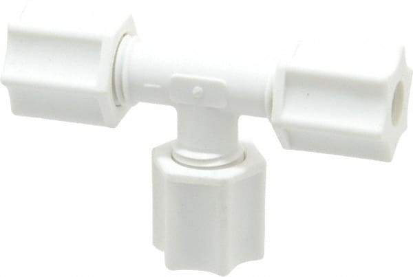 Made in USA - 1/4" Tube OD, Polypropylene Plastic Compression Tube Union Tee - 215°F Max, Plastic Grip - Americas Industrial Supply