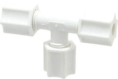 Made in USA - 1/4" Tube OD, Polypropylene Plastic Compression Tube Union Tee - 215°F Max, Plastic Grip - Americas Industrial Supply