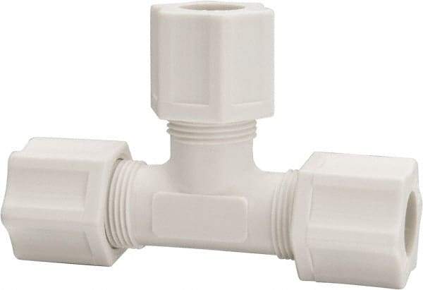 Made in USA - 1/2" Tube OD, Polypropylene Plastic Compression Tube Union Tee - 215°F Max, Plastic Grip - Americas Industrial Supply