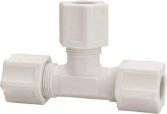 Made in USA - 1/2" Tube OD, Polypropylene Plastic Compression Tube Union Tee - 215°F Max, Plastic Grip - Americas Industrial Supply