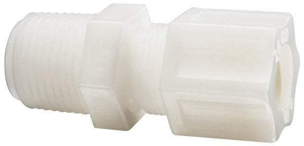 Made in USA - 1/2" Tube OD, Acetal/Celcon Plastic Compression Tube Male Connector - 1/2 NPT Pipe, 220°F Max, Plastic Grip - Americas Industrial Supply