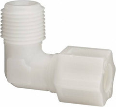 Made in USA - 1/2" Tube OD, Acetal/Celcon Plastic Compression Tube Male Elbow - 1/2 NPT Pipe, 220°F Max, Plastic Grip - Americas Industrial Supply