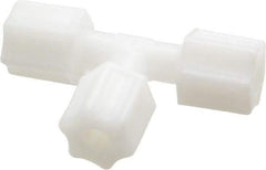 Made in USA - 1/4" Tube OD, Acetal/Celcon Plastic Compression Tube Union Tee - 220°F Max, Plastic Grip - Americas Industrial Supply