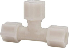 Made in USA - 1/2" Tube OD, Acetal/Celcon Plastic Compression Tube Union Tee - 220°F Max, Plastic Grip - Americas Industrial Supply