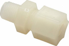 Made in USA - 3/8" Tube OD, Kynar Plastic Compression Tube Male Connector - 1/4 NPT Pipe, 275°F Max, Plastic Grip - Americas Industrial Supply