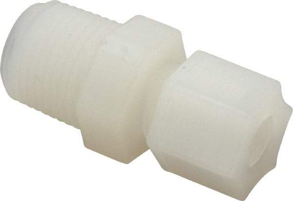 Made in USA - 3/8" Tube OD, Kynar Plastic Compression Tube Male Connector - 1/2 NPT Pipe, 275°F Max, Plastic Grip - Americas Industrial Supply
