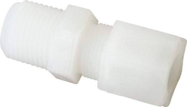 Made in USA - 1/2" Tube OD, Kynar Plastic Compression Tube Male Connector - 1/2 NPT Pipe, 275°F Max, Plastic Grip - Americas Industrial Supply