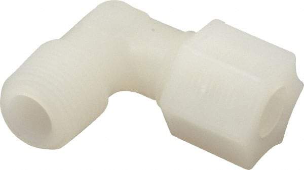 Made in USA - 3/8" Tube OD, Kynar Plastic Compression Tube Male Elbow - 3/8 NPT Pipe, 275°F Max, Plastic Grip - Americas Industrial Supply