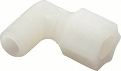 Made in USA - 1/2" Tube OD, Kynar Plastic Compression Tube Male Elbow - 3/8 NPT Pipe, 275°F Max, Plastic Grip - Americas Industrial Supply