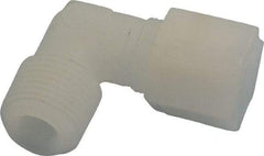 Made in USA - 1/2" Tube OD, Kynar Plastic Compression Tube Male Elbow - 1/2 NPT Pipe, 275°F Max, Plastic Grip - Americas Industrial Supply