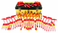 80 Piece - Insulated Tool Set with Pliers; Cutters; Nut Drivers; Screwdrivers; T Handles; Knife; Sockets & 3/8" Drive Ratchet w/Extension; Adjustable Wrench; Ruler - Americas Industrial Supply